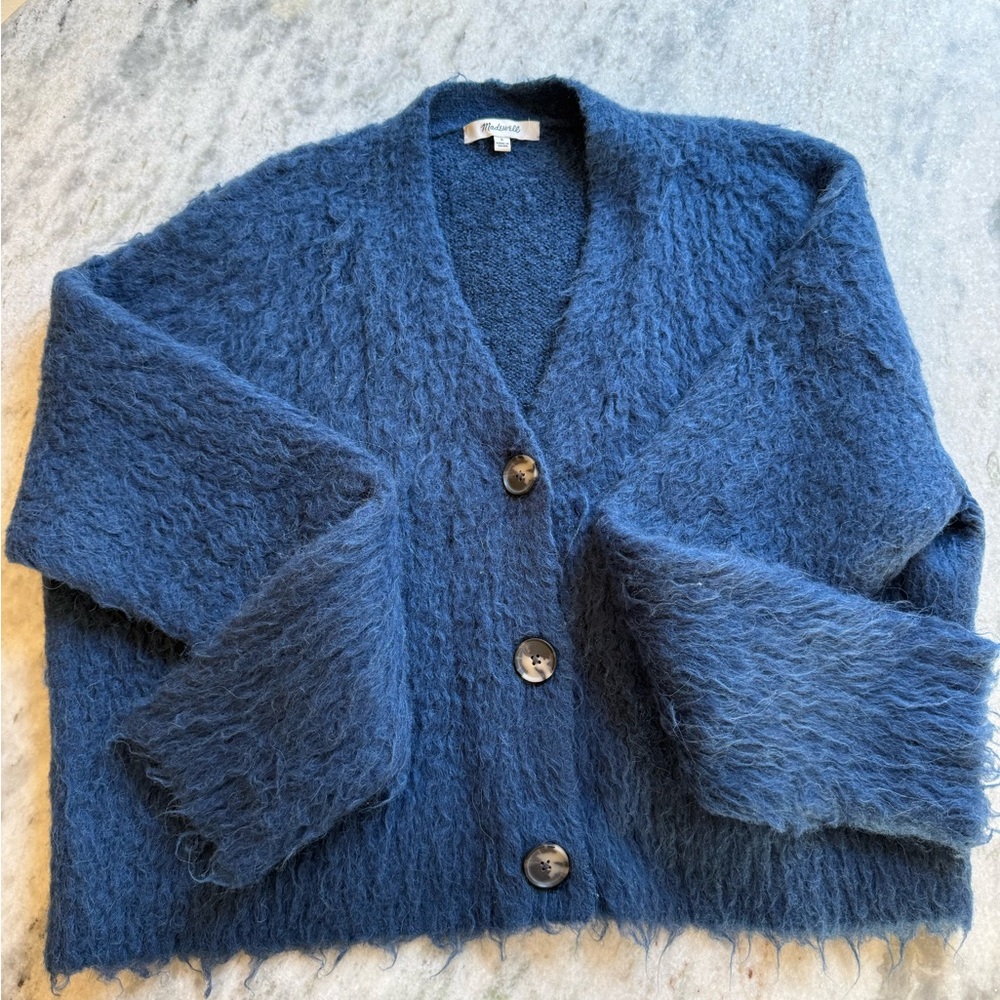 Madewell Textured Blue Knit Cardigan